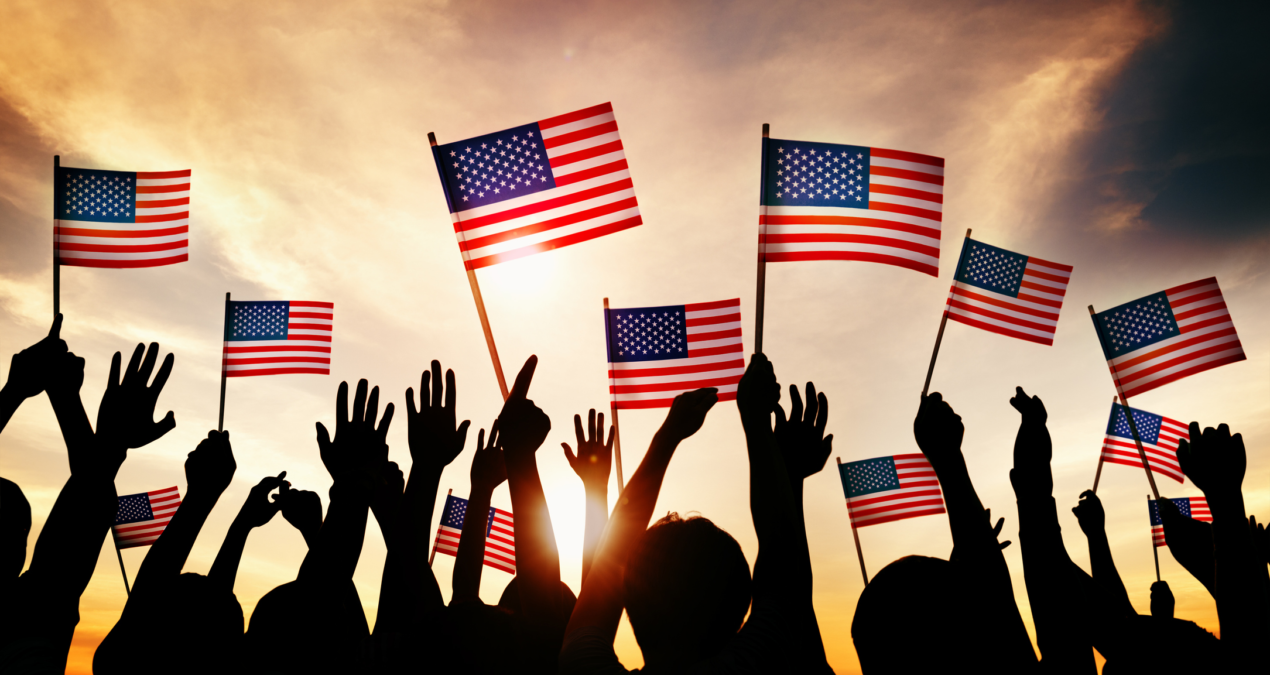 American flags of Insurrectionists vs. Young Demonstrators Fighting for their Women’s Rights